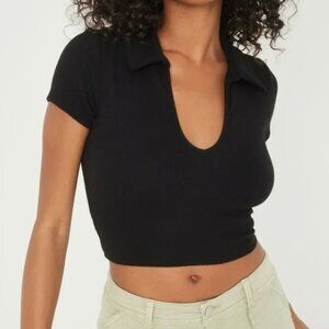 Garage Black Cropped Polo Top